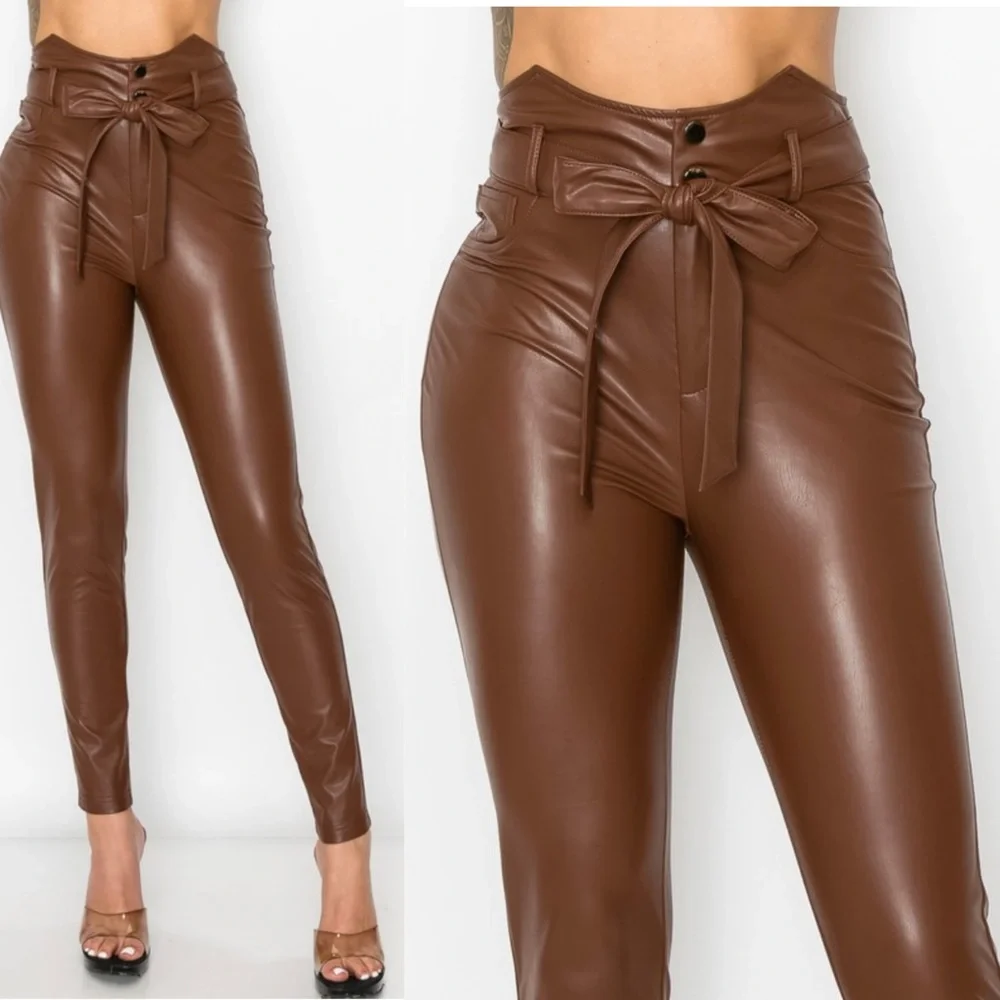 High waisted faux leather skinny pants - Picture 5 of 7